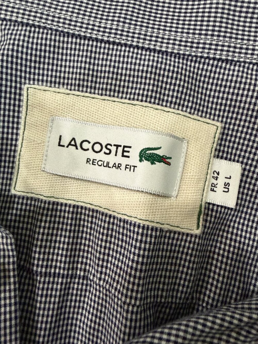 Lacoste Men's Regular Fit Gingham Poplin Shirt White Navy Blue- Size L - Picture 8 of 9